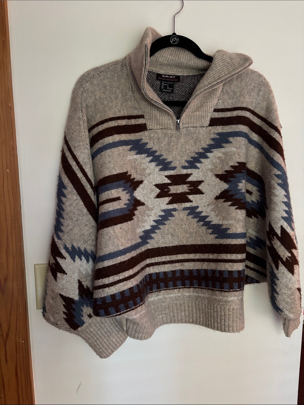 Ariat Taupe Southwestern Zip-Neck Sweater Chimayo Pullover size small